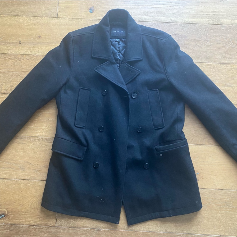 Structure pea coat in black size Large